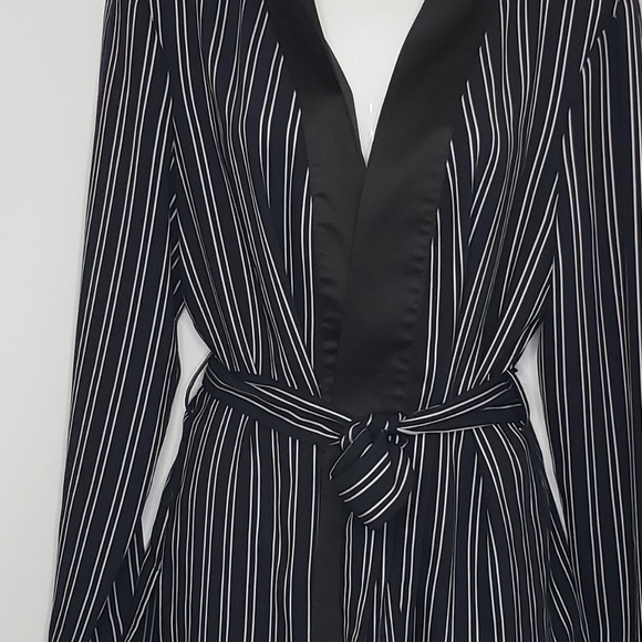 Zara Dark Navy White Striped Women's Relaxed Smoking Jacket Blazer Large - Picture 3 of 15